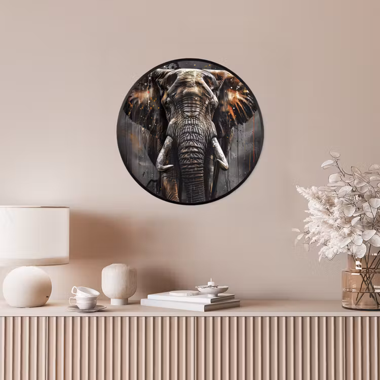 Olifant - Watercolor - Wilde dieren - Luxe Fotolijst rond zonder passe partout klein -sfeer3