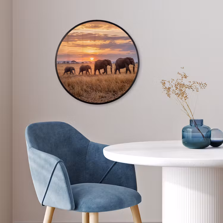Olifanten - Savanne - Zonsondergang - Afrika - Warm Fotolijst rond zonder passe partout klein -sfeer2