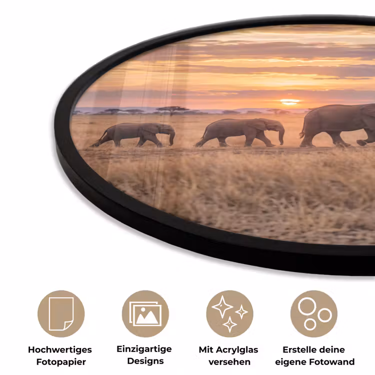 Olifanten - Savanne - Zonsondergang - Afrika - Warm Fotolijst rond zonder passe partout klein -closeup_DE