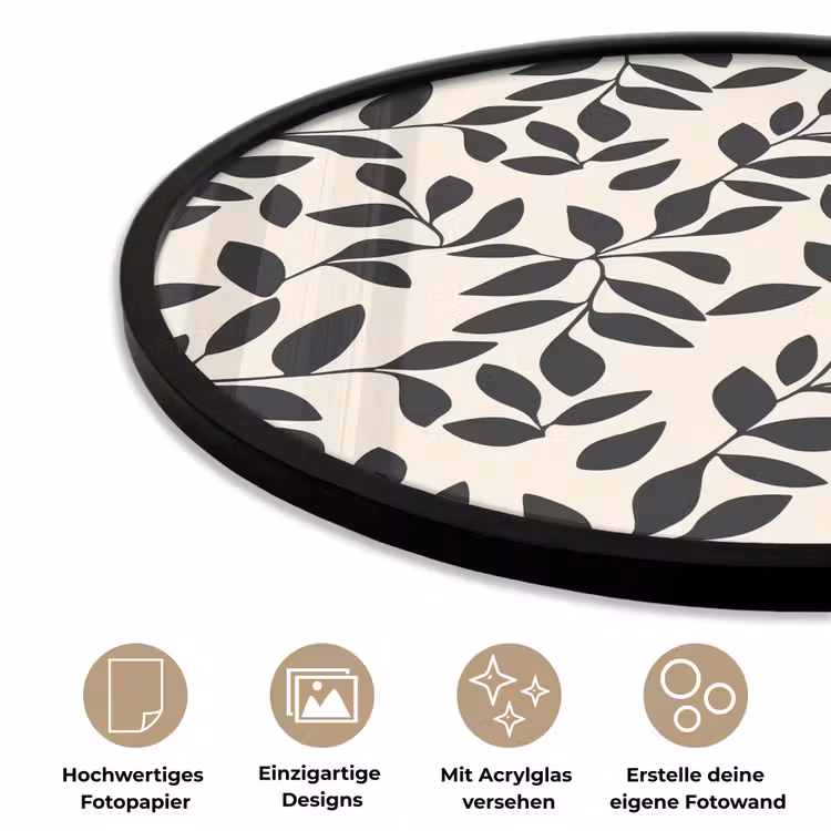 Elegant - Patroon - Zwart - Beige Fotolijst rond zonder passe partout klein 856 -closeup_DE