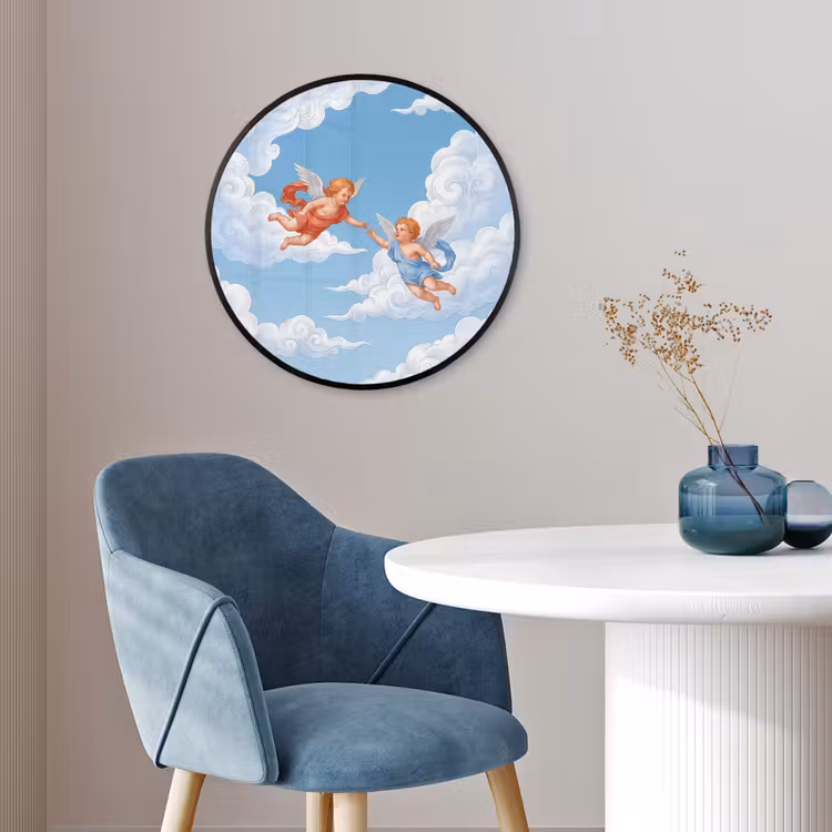 Engel - Vliegend - Klassiek - Blauw Fotolijst rond zonder passe partout klein -sfeer2