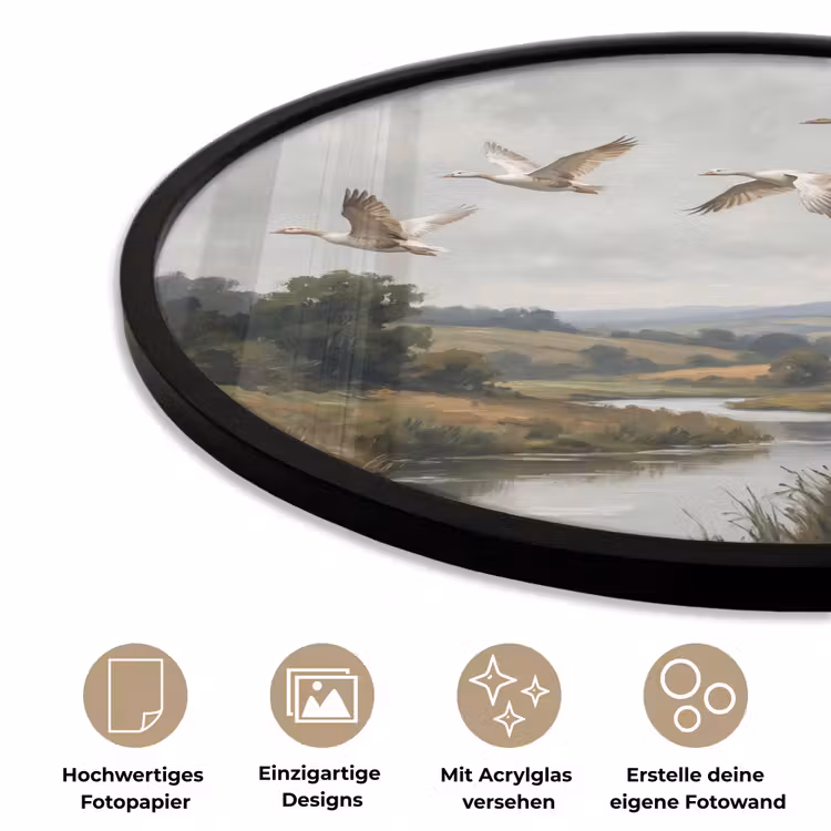 Eenden - Rivier - Landschap - Vlucht - Nostalgisch Fotolijst rond zonder passe partout klein -closeup_DE
