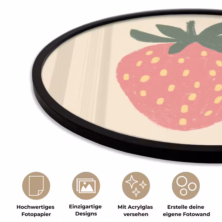 Aardbei - Minimalistisch - Rood - Fruit Fotolijst rond zonder passe partout klein -closeup_DE