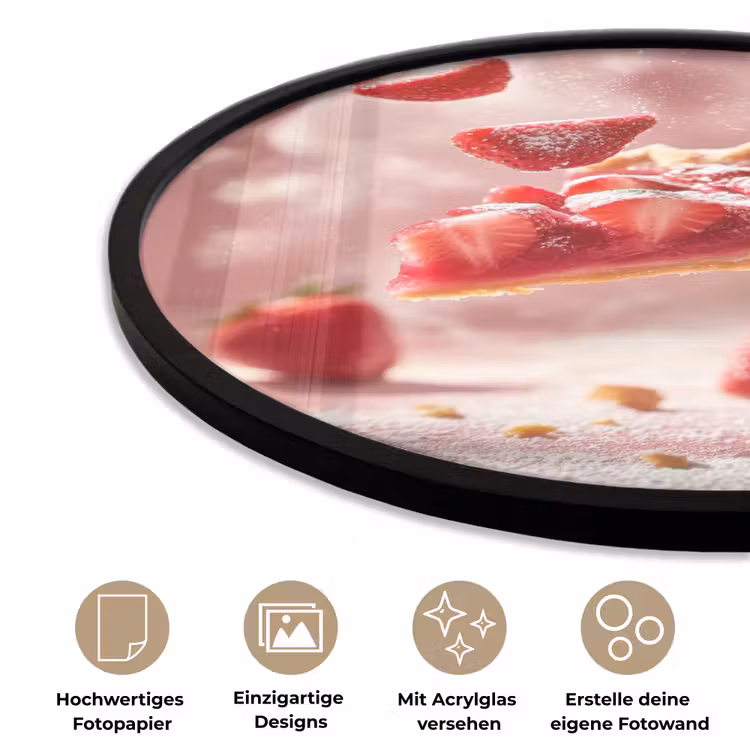Aardbei - Taart- Eten - Roze Fotolijst rond zonder passe partout klein -closeup_DE