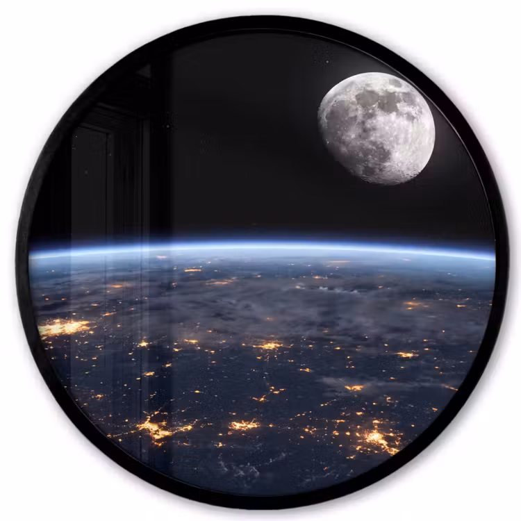 Poster im Rahmen Rund - Erde – Nacht – Weltraum - Aarde - Nacht - Ruimte Fotolijst rond zonder passe partout klein