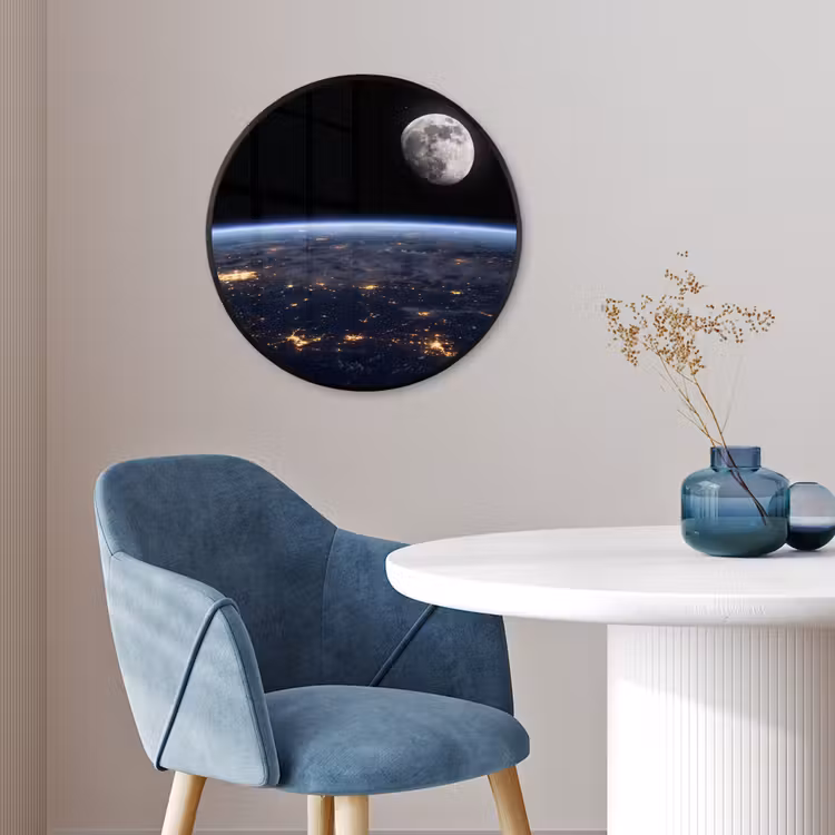 Poster im Rahmen Rund - Erde – Nacht – Weltraum - Aarde - Nacht - Ruimte Fotolijst rond zonder passe partout klein