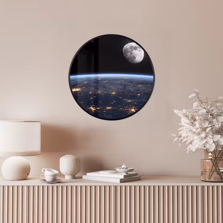 Poster im Rahmen Rund - Erde – Nacht – Weltraum - Aarde - Nacht - Ruimte Fotolijst rond zonder passe partout klein