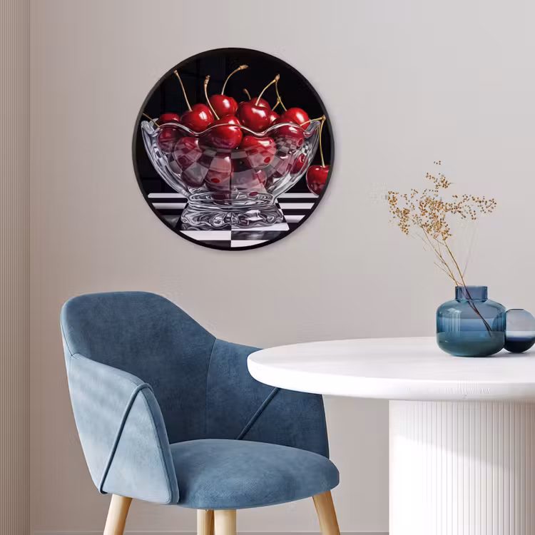 Poster im Rahmen Rund - Essen – Kirschen – Rot - Eten - Kersen - Rood Fotolijst rond zonder passe partout klein