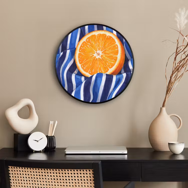 Poster im Rahmen Rund - Essen – Obst – Orange - Eten - Fruit - Oranje Fotolijst rond zonder passe partout klein