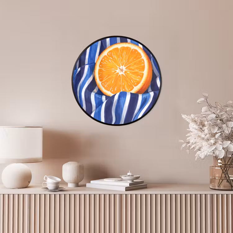 Poster im Rahmen Rund - Essen – Obst – Orange - Eten - Fruit - Oranje Fotolijst rond zonder passe partout klein