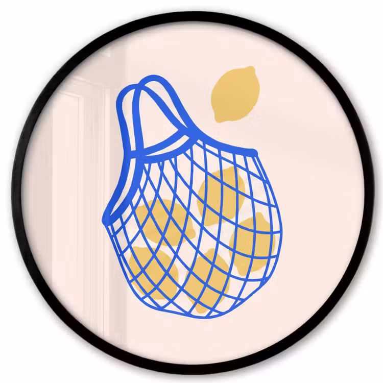 Eten - Citroen - Boodschappen - Abstract - Geel - Blauw Fotolijst rond zonder passe partout klein -3d