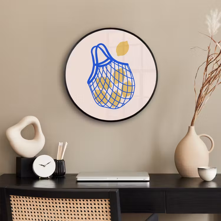 Eten - Citroen - Boodschappen - Abstract - Geel - Blauw Fotolijst rond zonder passe partout klein -sfeer1