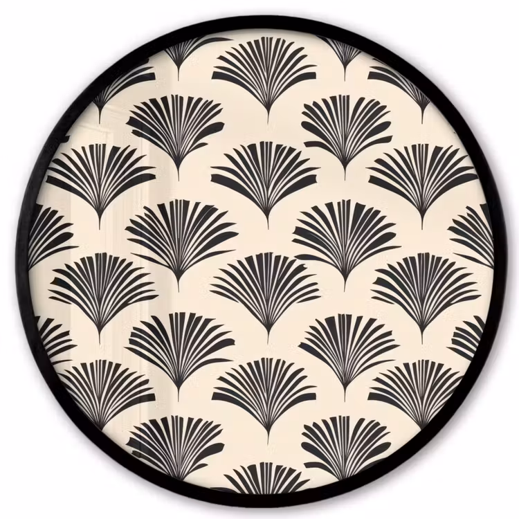 Waaiers - Botanisch - Zwart - Beige Fotolijst rond zonder passe partout klein 856 -3d