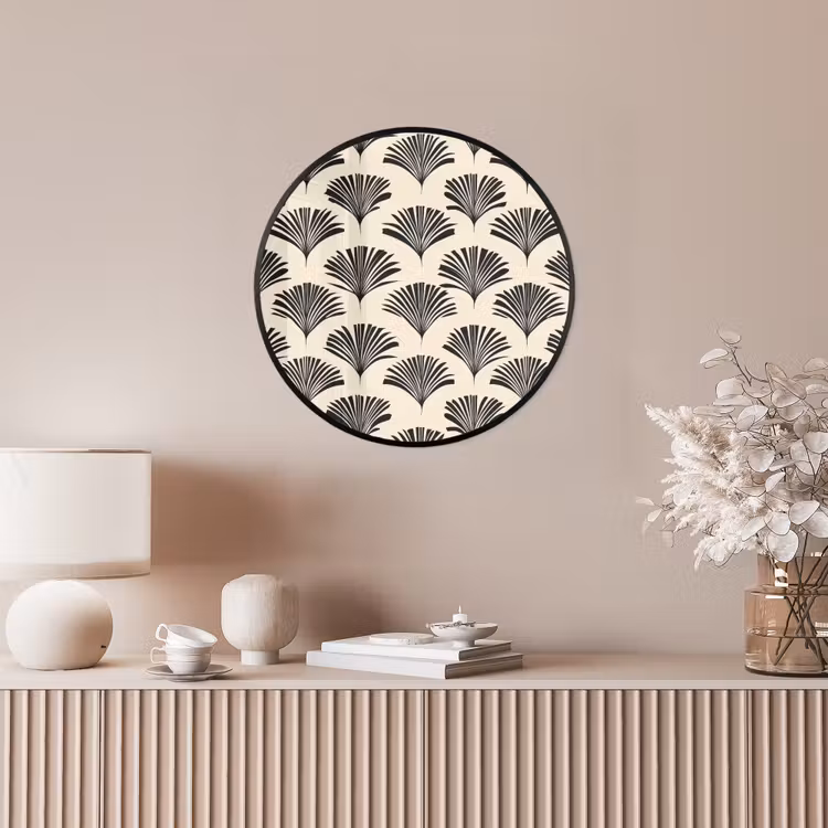 Waaiers - Botanisch - Zwart - Beige Fotolijst rond zonder passe partout klein 856 -sfeer3