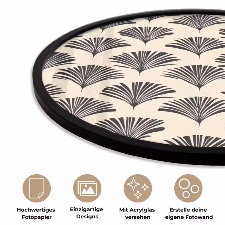 Waaiers - Botanisch - Zwart - Beige Fotolijst rond zonder passe partout klein 856 -closeup_DE