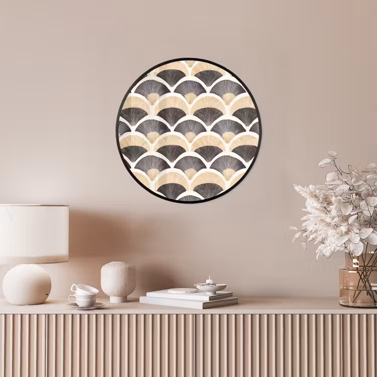 Waaier - Patroon - Zwart - Beige Fotolijst rond zonder passe partout klein 856 -sfeer3