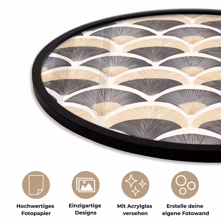 Waaier - Patroon - Zwart - Beige Fotolijst rond zonder passe partout klein 856 -closeup_DE