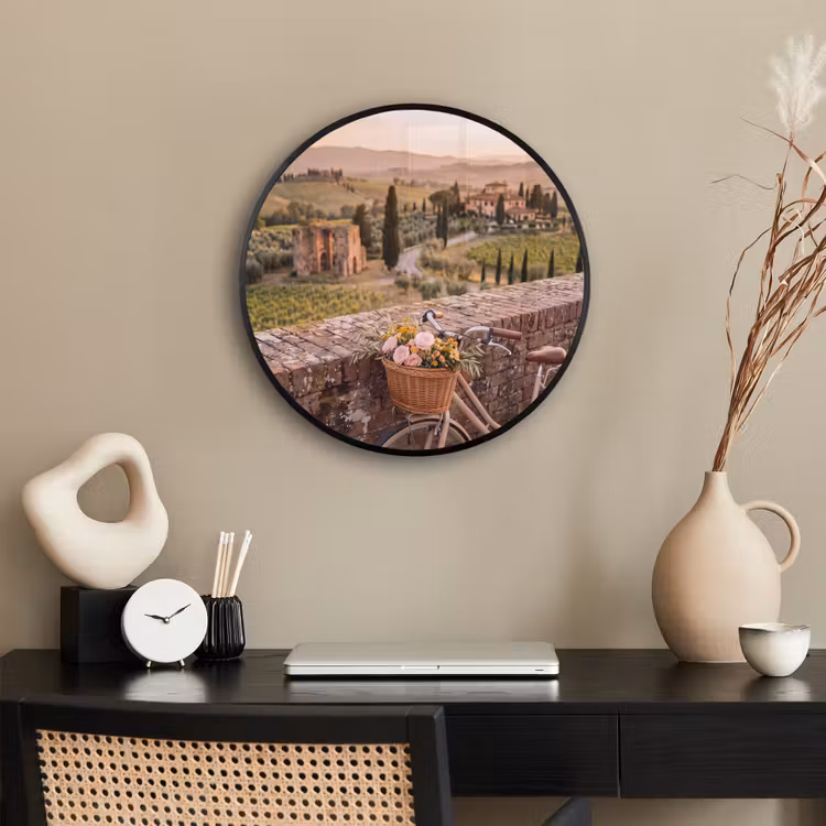 Fiets - Bloemen - Toscane - Landschap - Roze Fotolijst rond zonder passe partout klein -sfeer1