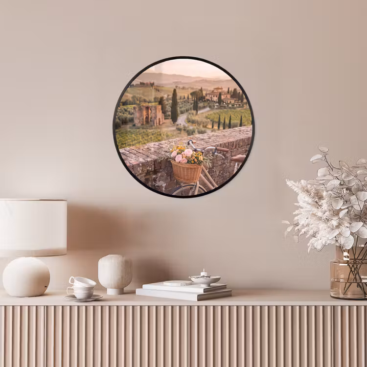 Fiets - Bloemen - Toscane - Landschap - Roze Fotolijst rond zonder passe partout klein -sfeer3