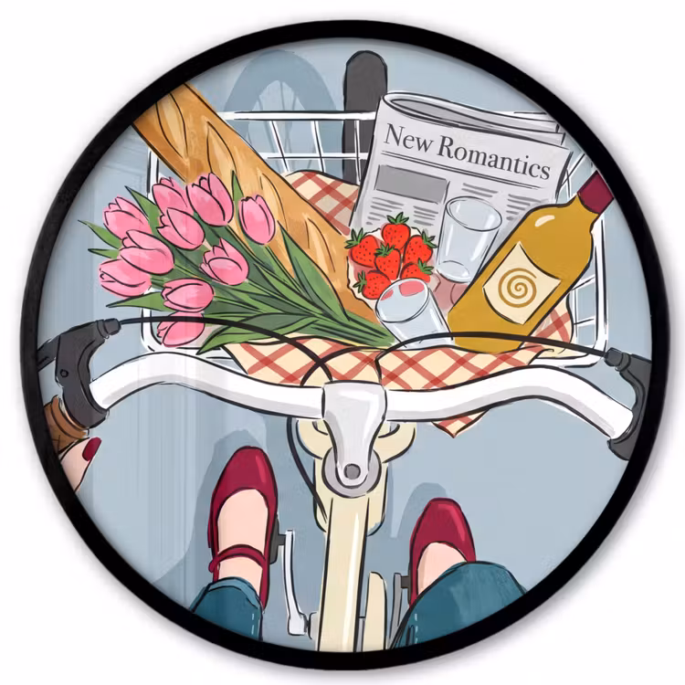 Fiets - Picknick - Zomer - Illustratie Fotolijst rond zonder passe partout klein -3d