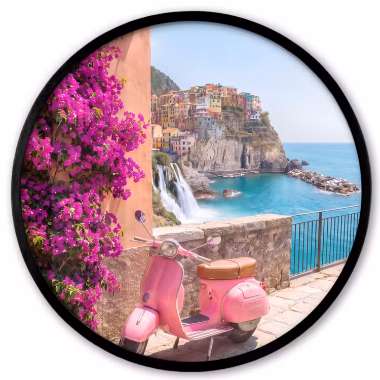 Voertuig - Roze - Kust - Zomer - Reizen Fotolijst rond zonder passe partout klein -3d
