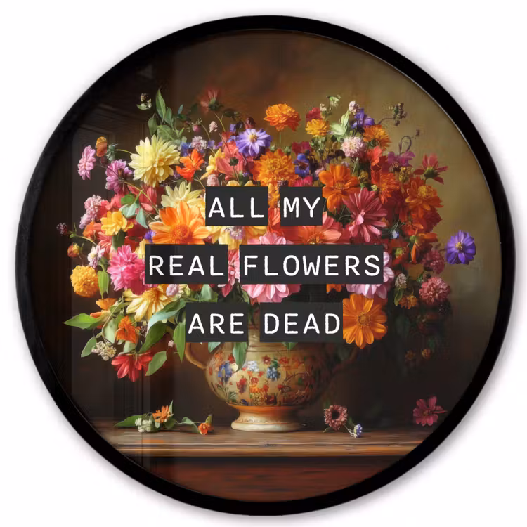 Kleur - Bloemen - Vintage - Bloemenvaas Fotolijst rond zonder passe partout klein -3d