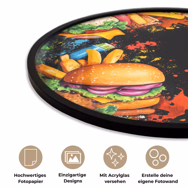 Fastfood - Graffiti - Hamburger - Eten - Modern Fotolijst rond zonder passe partout klein -closeup_DE