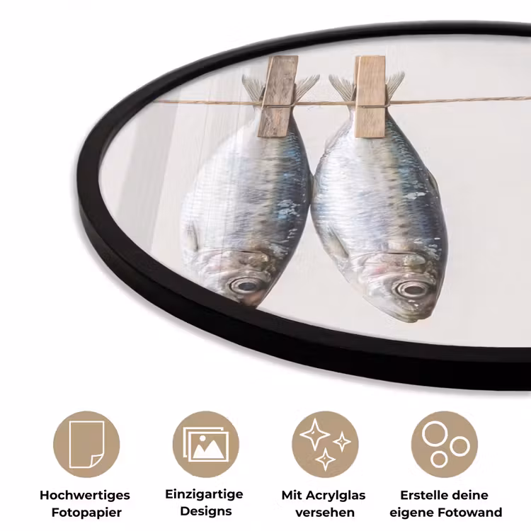 Poster im Rahmen Rund - Fisch – Hängend – Essen - Vis - Hangend - Eten Fotolijst rond zonder passe partout klein