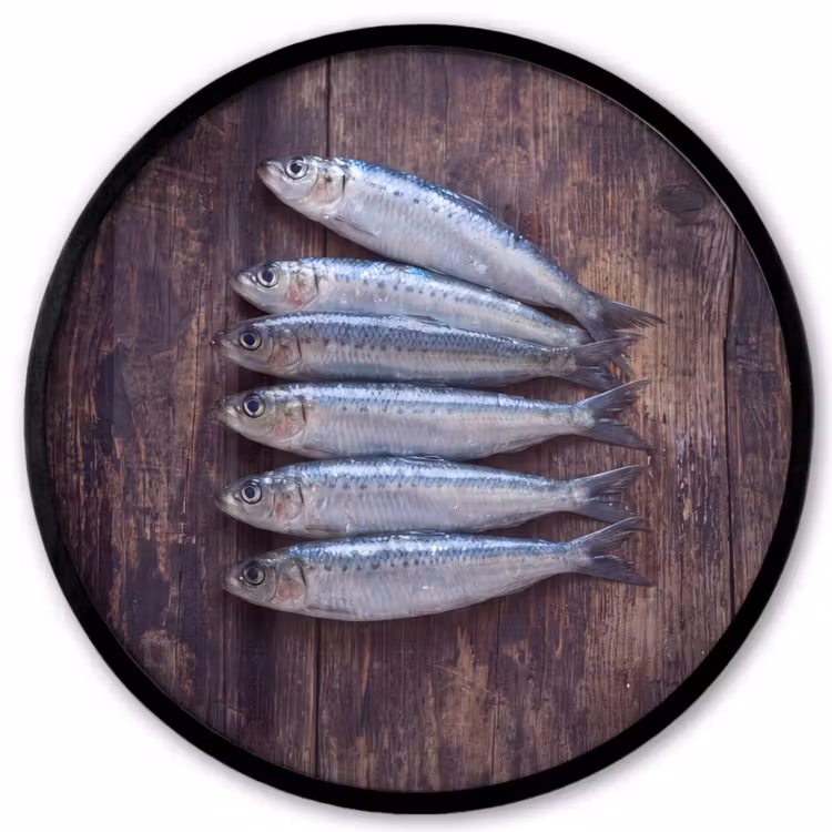 Poster im Rahmen Rund - Fisch – Holz – Essen - Vis - Hout - Eten Fotolijst rond zonder passe partout klein