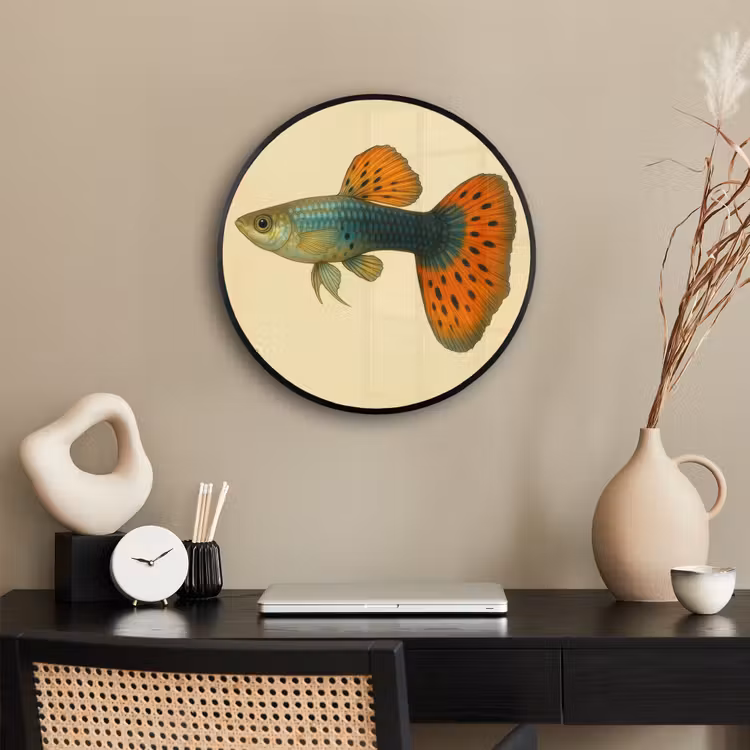 Vis - illustratie - Stippen - Oranje Fotolijst rond zonder passe partout klein -sfeer1