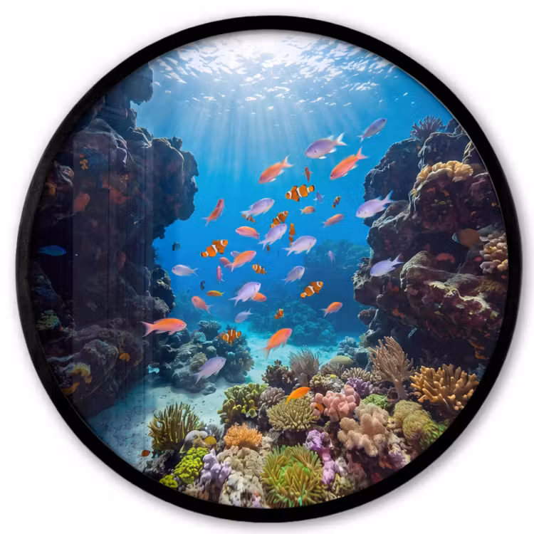 Vis - Koraalrif - Onderwater - Levendig - Blauw Fotolijst rond zonder passe partout klein -3d