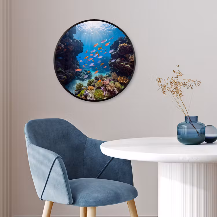 Vis - Koraalrif - Onderwater - Levendig - Blauw Fotolijst rond zonder passe partout klein -sfeer2