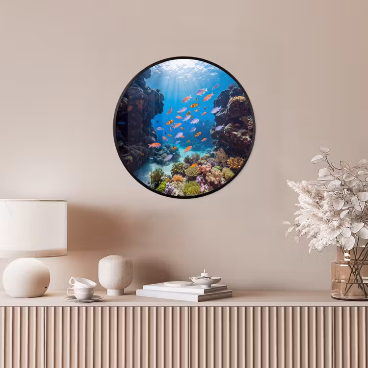 Vis - Koraalrif - Onderwater - Levendig - Blauw Fotolijst rond zonder passe partout klein -sfeer3