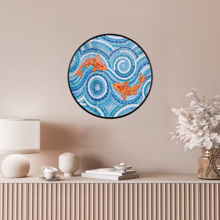 Vis - Mozaïek - Water - Decoratief - Blauw Fotolijst rond zonder passe partout klein -sfeer3
