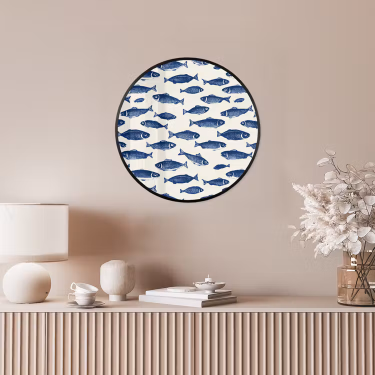 Vissen - Patroon - Blauw - Wit Fotolijst rond zonder passe partout klein 856 -sfeer3