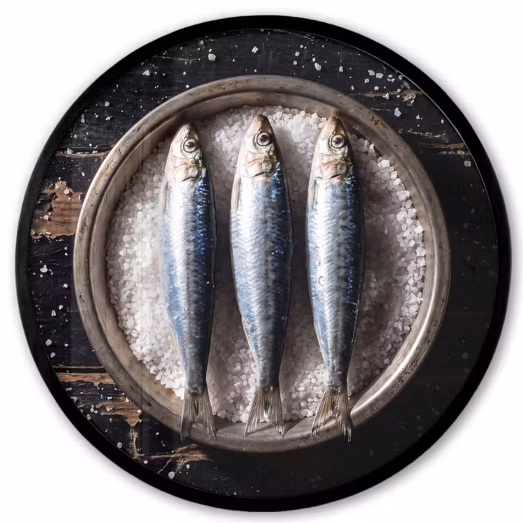 Poster im Rahmen Rund - Fisch – Salz – Essen - Vis - Zout - Eten Fotolijst rond zonder passe partout klein