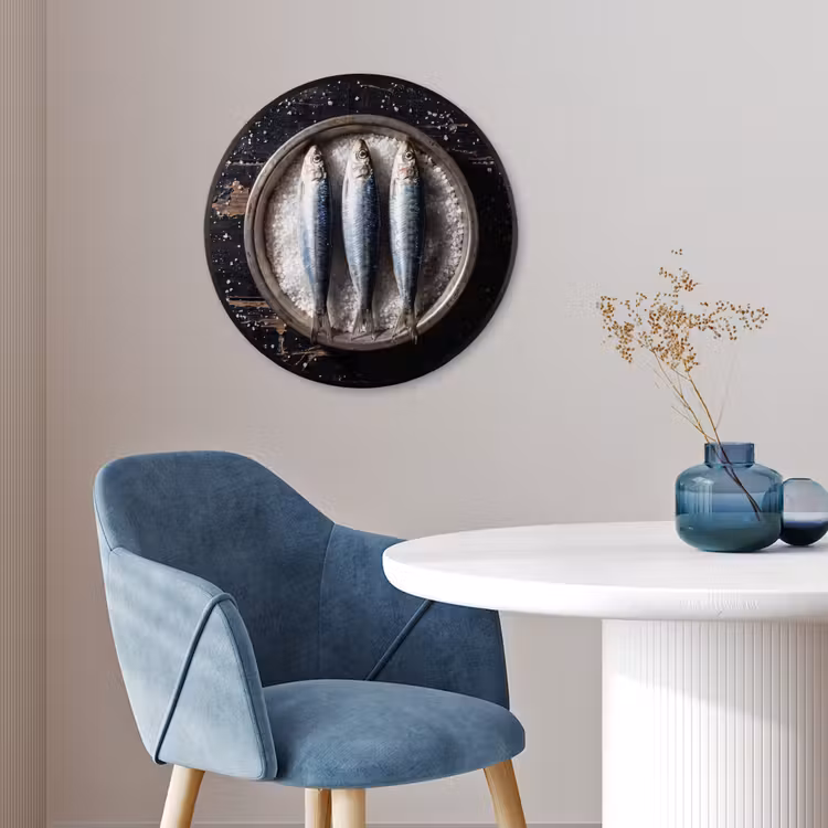 Poster im Rahmen Rund - Fisch – Salz – Essen - Vis - Zout - Eten Fotolijst rond zonder passe partout klein