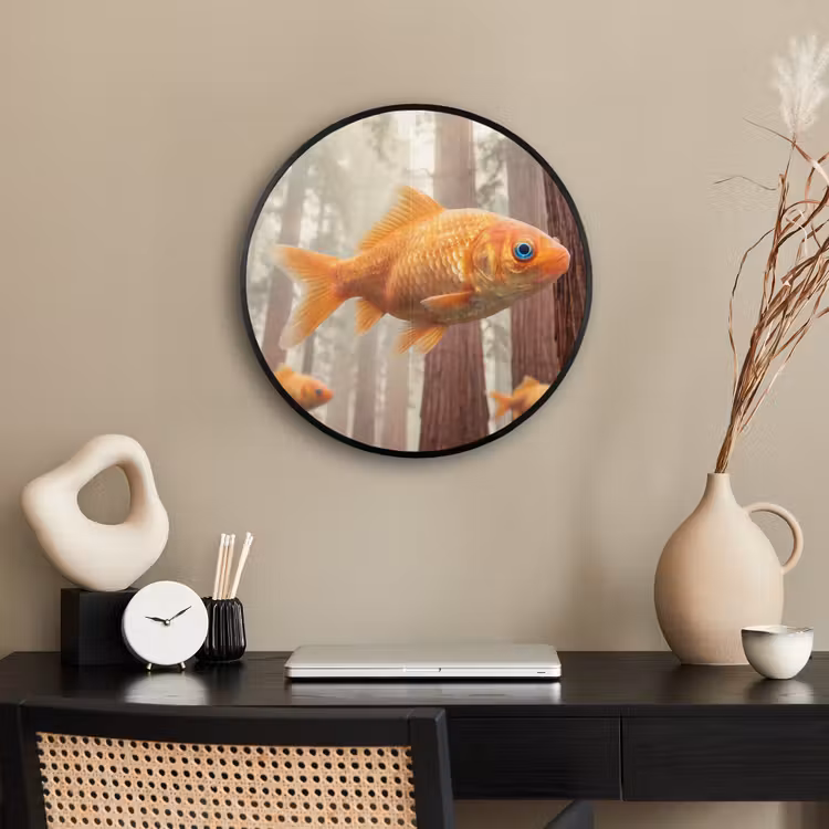 Poster im Rahmen Rund - Fisch – Wald – Fantasie - Vis - Bos - Fantasie Fotolijst rond zonder passe partout klein