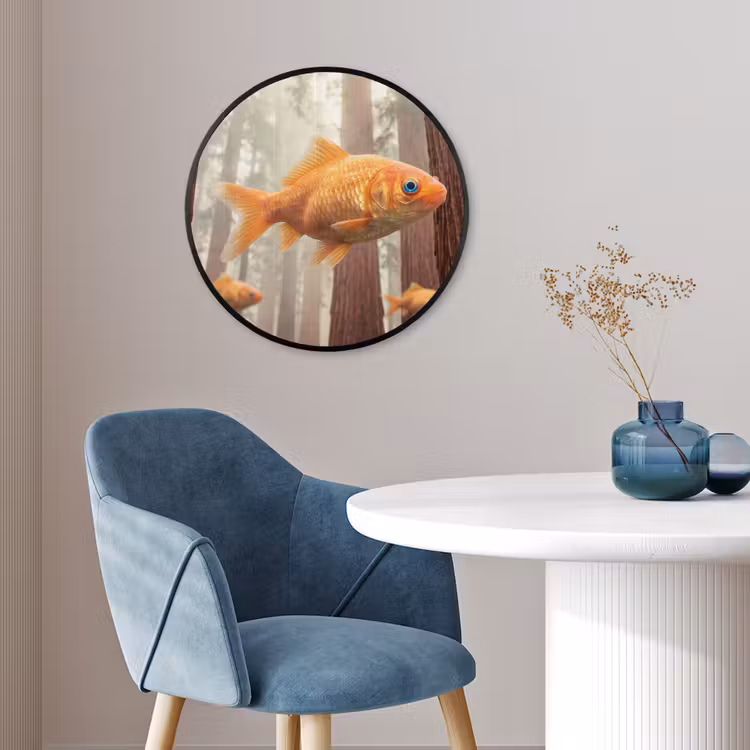 Poster im Rahmen Rund - Fisch – Wald – Fantasie - Vis - Bos - Fantasie Fotolijst rond zonder passe partout klein