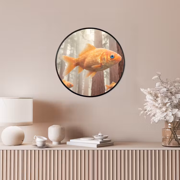 Poster im Rahmen Rund - Fisch – Wald – Fantasie - Vis - Bos - Fantasie Fotolijst rond zonder passe partout klein