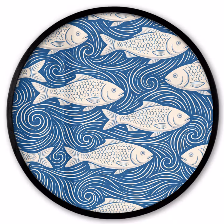 Vis - Water - Patroon - Grafisch - Blauw Fotolijst rond zonder passe partout klein -3d