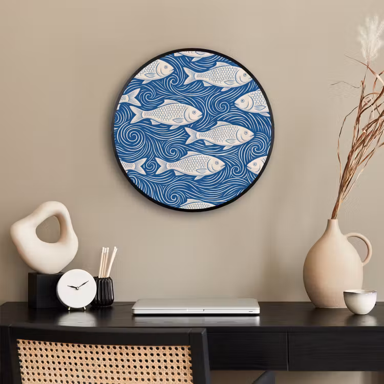 Vis - Water - Patroon - Grafisch - Blauw Fotolijst rond zonder passe partout klein -sfeer1