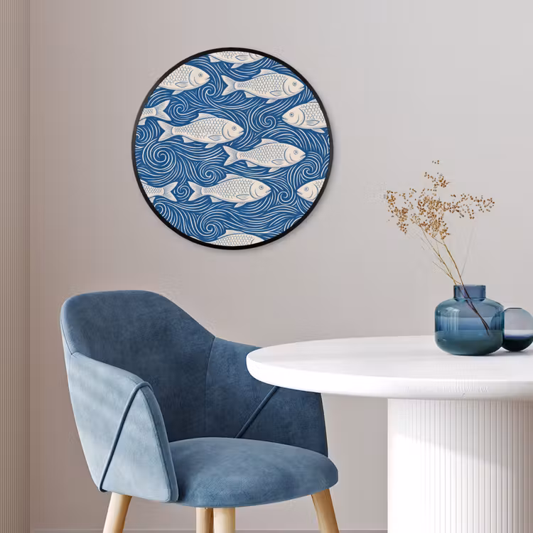 Vis - Water - Patroon - Grafisch - Blauw Fotolijst rond zonder passe partout klein -sfeer2