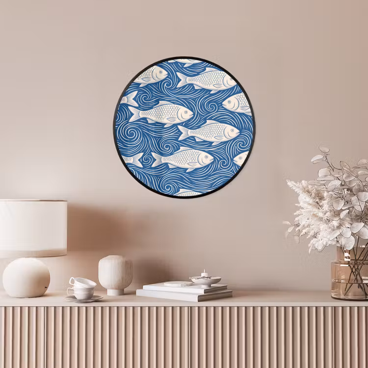 Vis - Water - Patroon - Grafisch - Blauw Fotolijst rond zonder passe partout klein -sfeer3