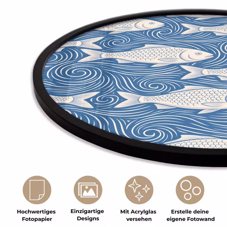 Vis - Water - Patroon - Grafisch - Blauw Fotolijst rond zonder passe partout klein -closeup_DE