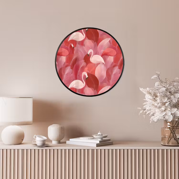 Flamingo - Botanisch - Elegant - Roze - Rood Fotolijst rond zonder passe partout klein 856 -sfeer3