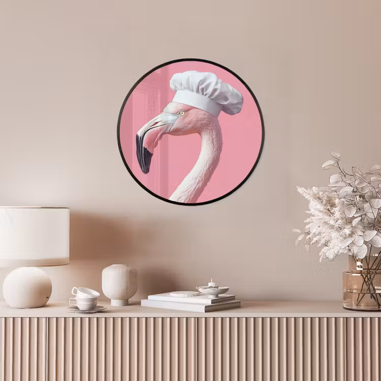 Flamingo - Roze - Koksmuts - Vogel Fotolijst rond zonder passe partout klein -sfeer3