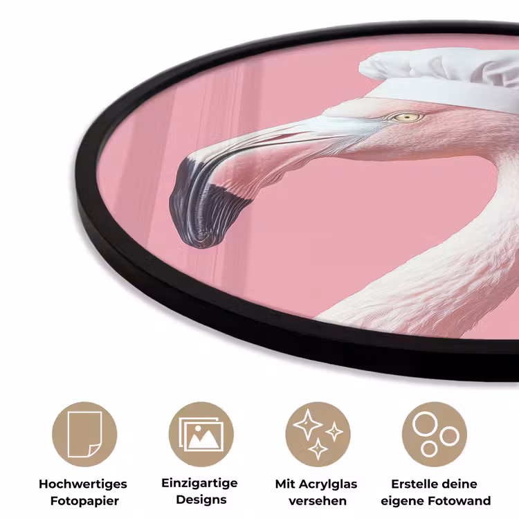 Flamingo - Roze - Koksmuts - Vogel Fotolijst rond zonder passe partout klein -closeup_DE