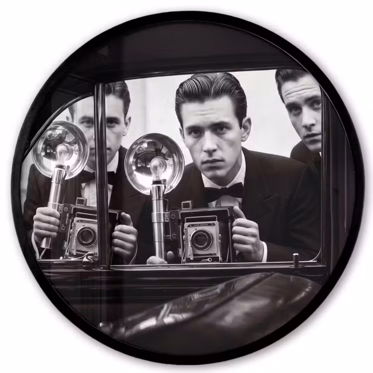 Fotograaf - Camera - Vintage - Journalistiek - Zwart-wit Fotolijst rond zonder passe partout klein -3d