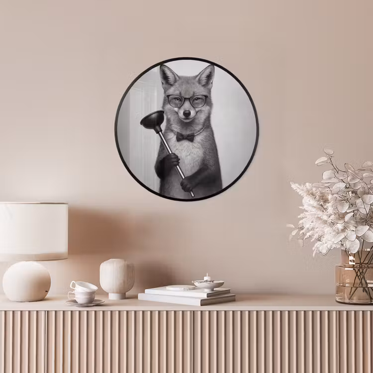 Vos - WC-ontstopper - Zwart - Wit Fotolijst rond zonder passe partout klein -sfeer3